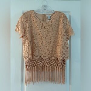 Peach/nude lace top with fringe NWT